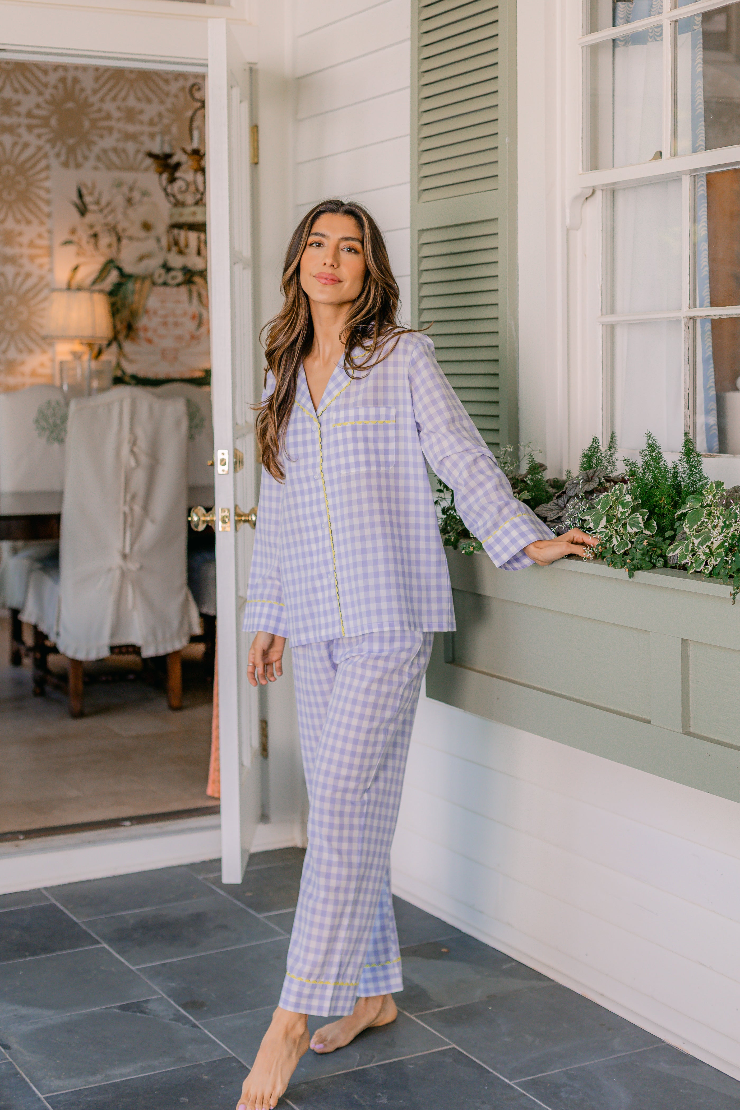 CLASSIC GINGHAM CHECK PAJAMAS W/ RIC RAK TRIM - Lenora