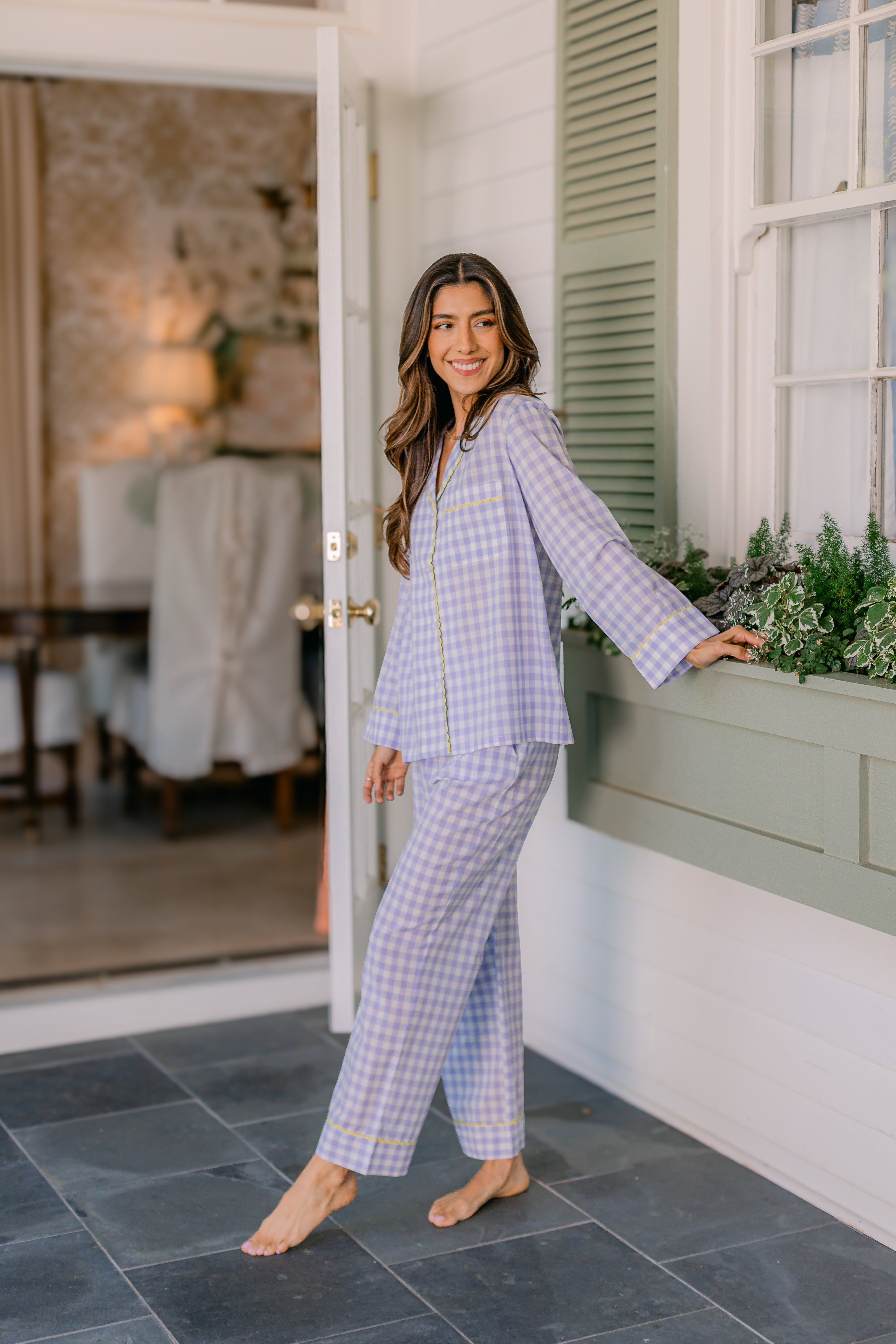 CLASSIC GINGHAM CHECK PAJAMAS W/ RIC RAK TRIM - Lenora
