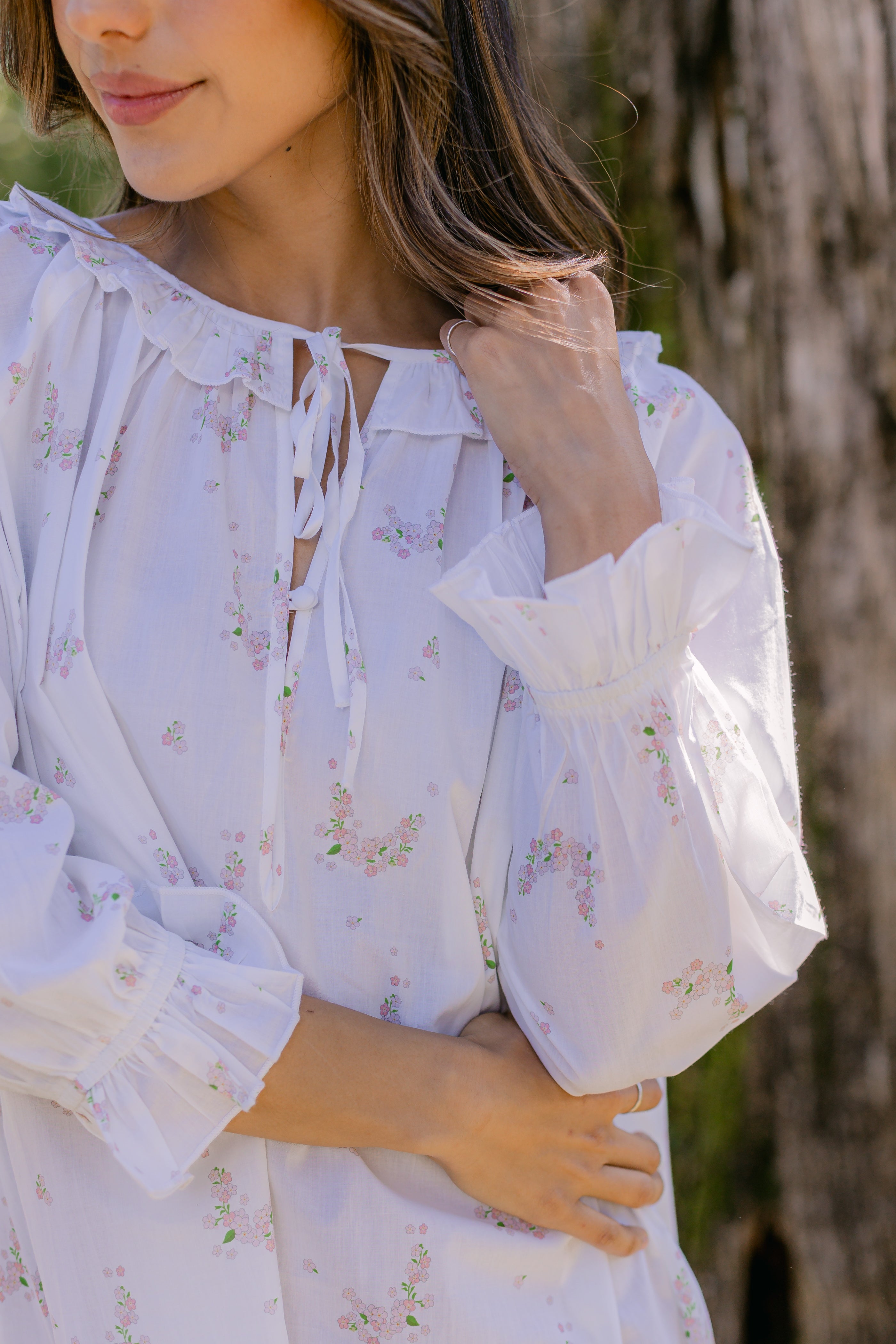 LUCY RUFFLE LONG SLEEVE NIGHTGOWN - Lenora