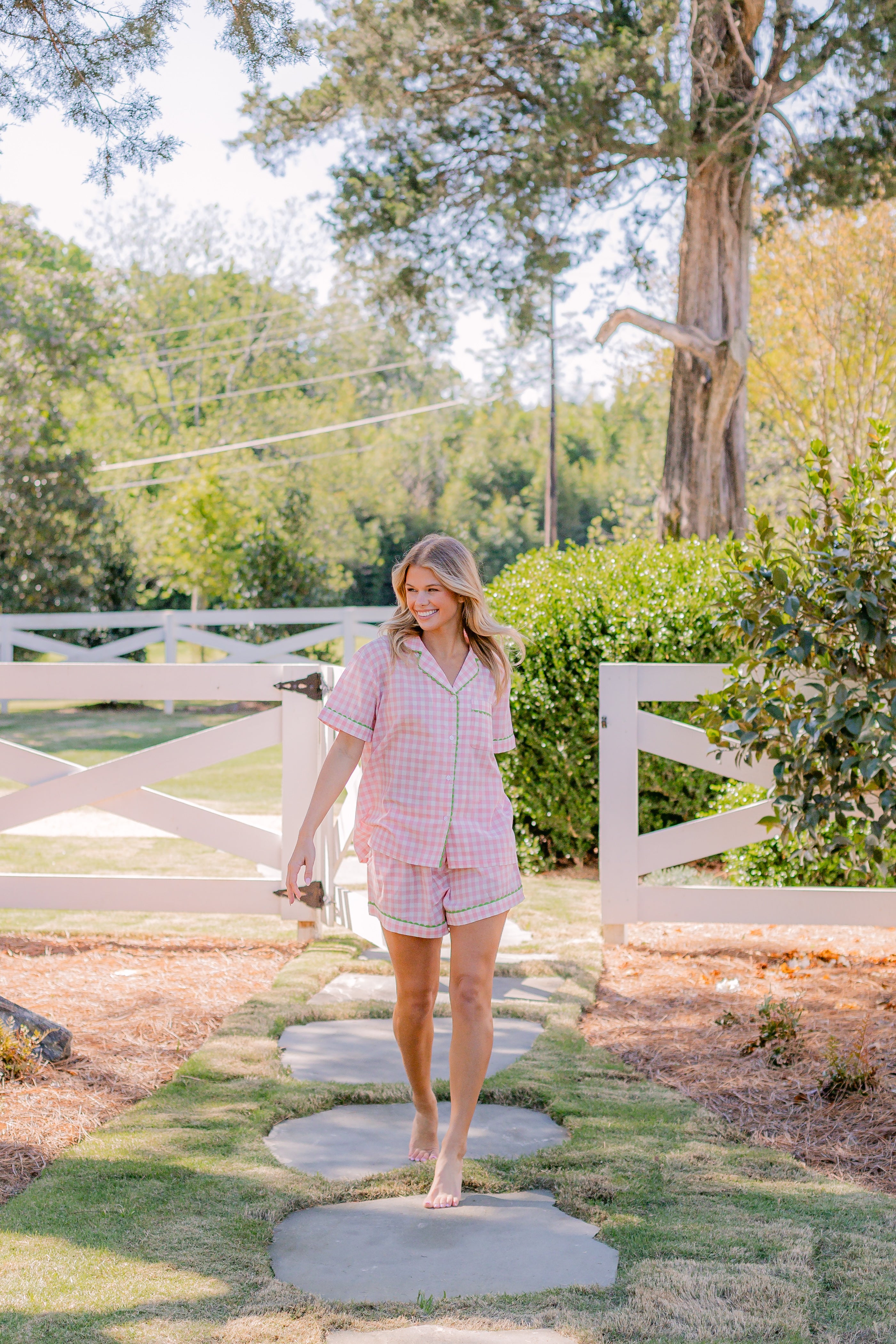 CLASSIC GINGHAM CHECK SHORT PAJAMAS W/ RIC RAK TRIM - Lenora