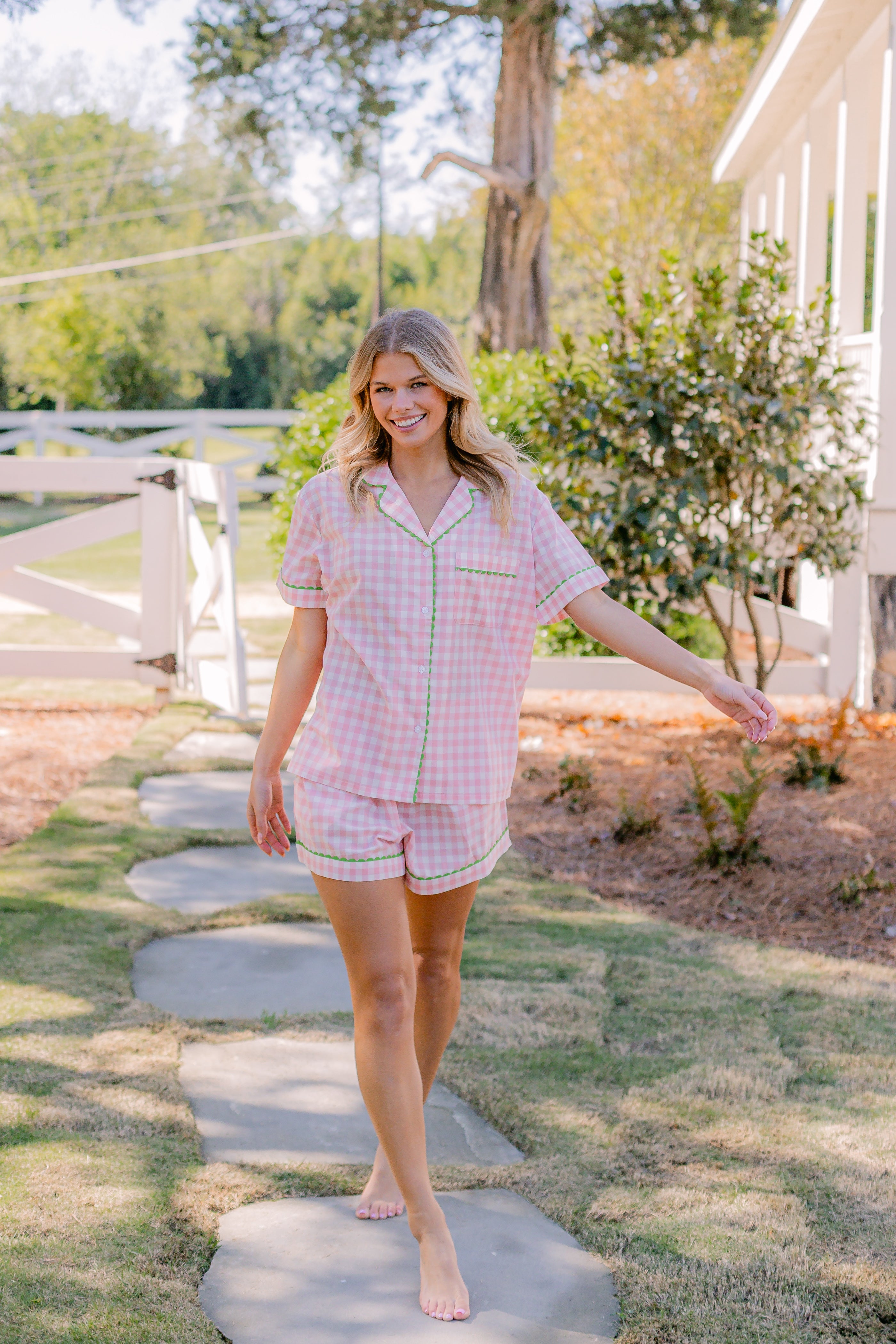 CLASSIC GINGHAM CHECK SHORT PAJAMAS W/ RIC RAK TRIM - Lenora
