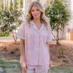 CLASSIC GINGHAM CHECK SHORT PAJAMAS W/ RIC RAK TRIM - Lenora
