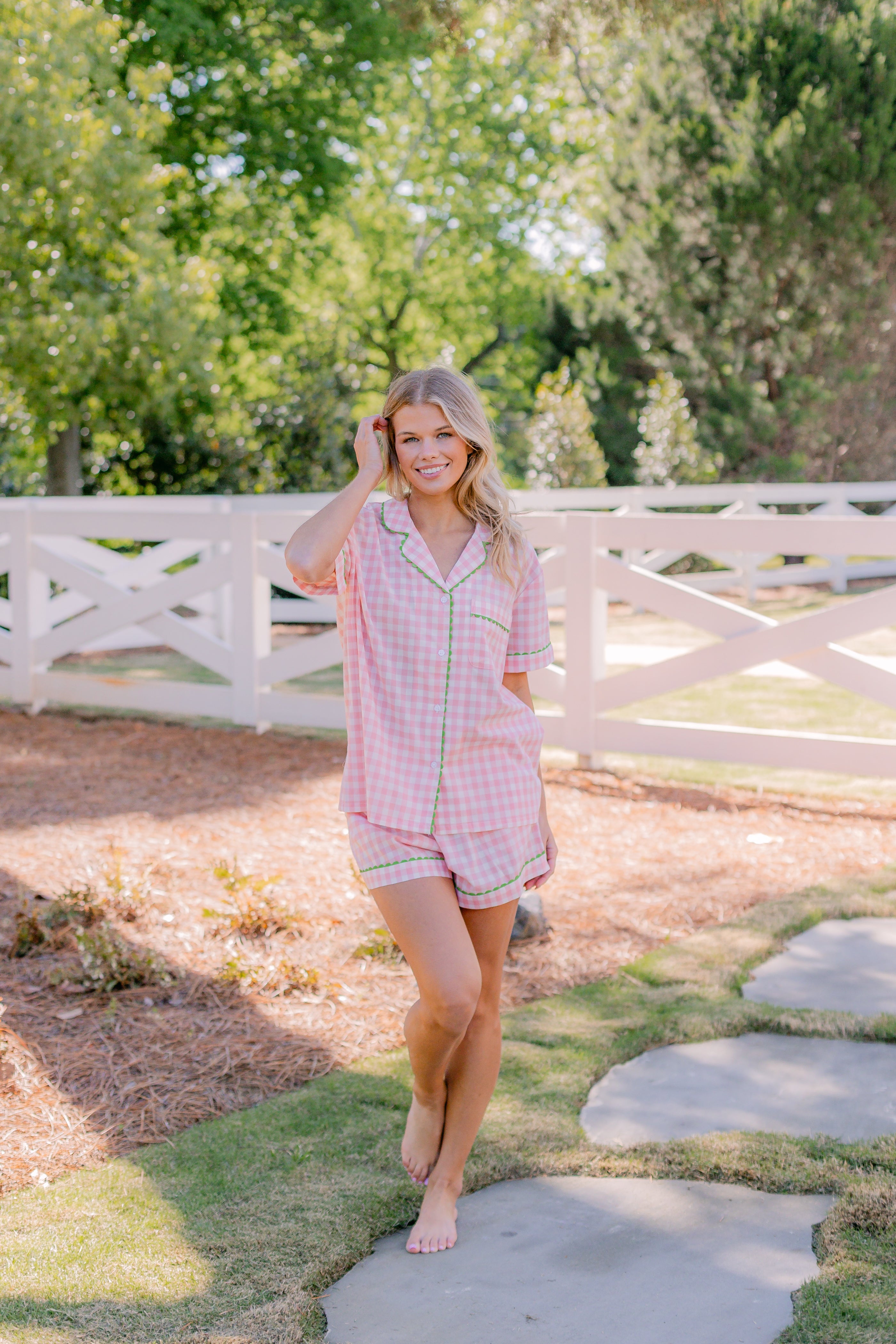CLASSIC GINGHAM CHECK SHORT PAJAMAS W/ RIC RAK TRIM - Lenora