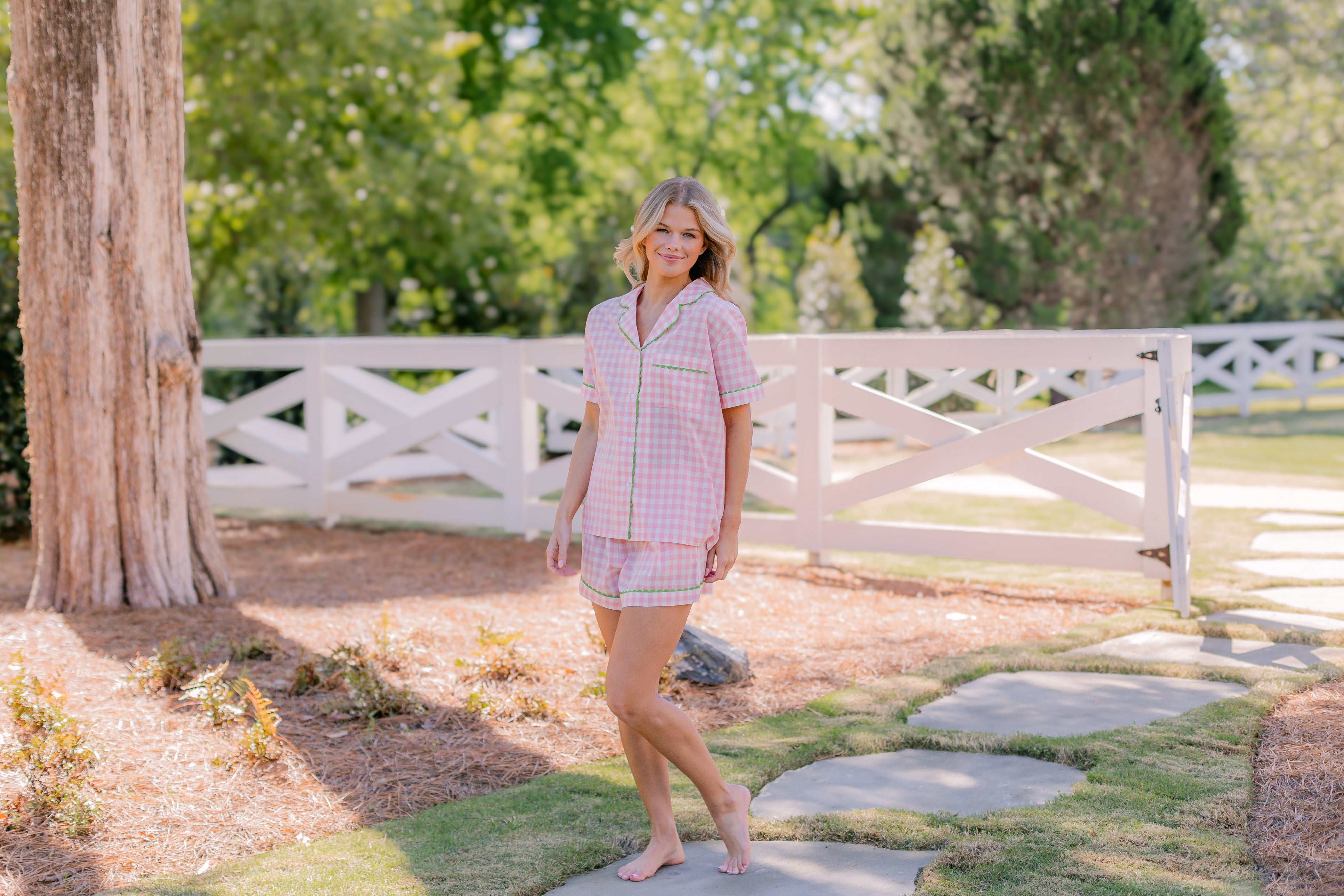 CLASSIC GINGHAM CHECK SHORT PAJAMAS W/ RIC RAK TRIM - Lenora