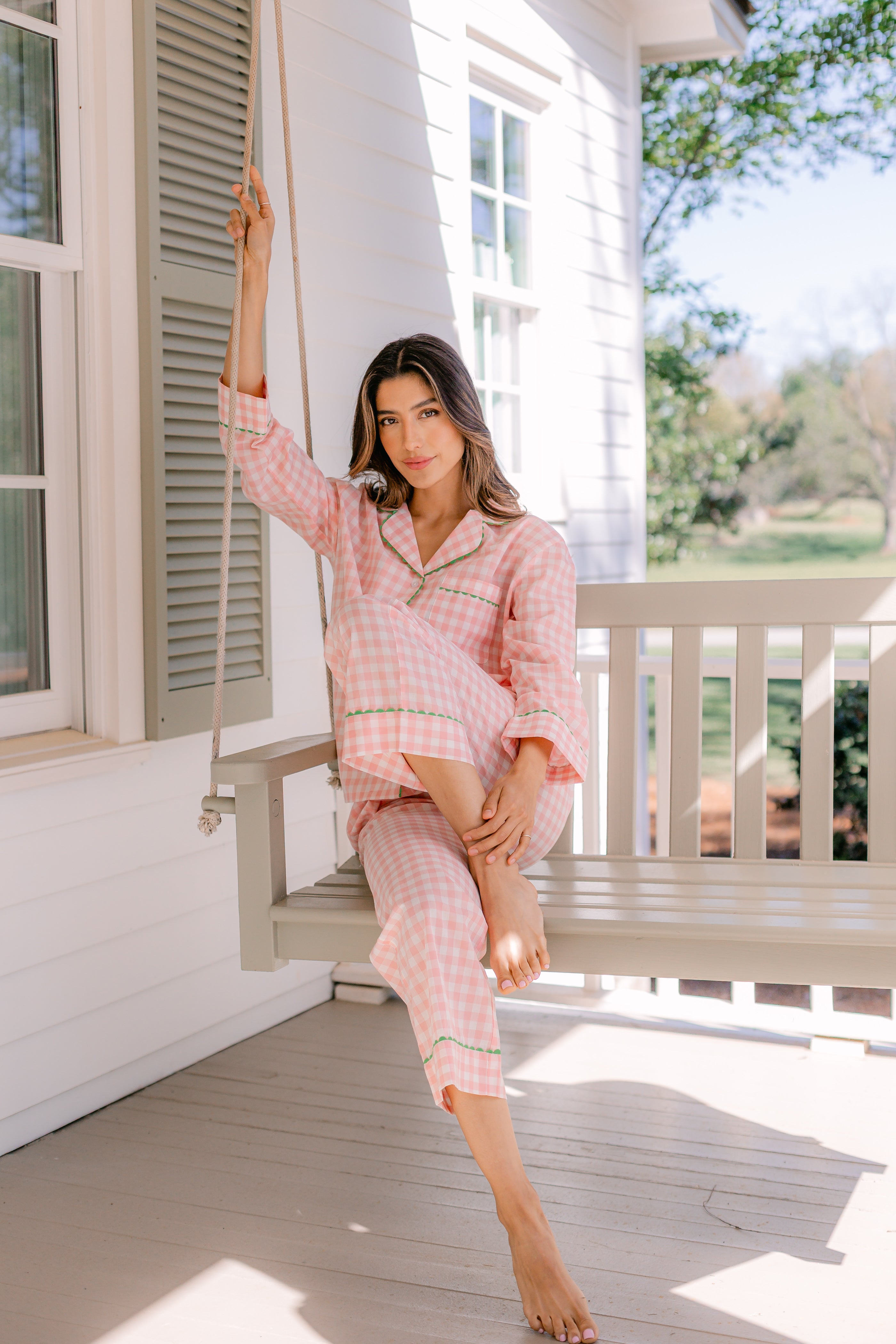 CLASSIC GINGHAM CHECK PAJAMAS W/ RIC RAK TRIM - Lenora