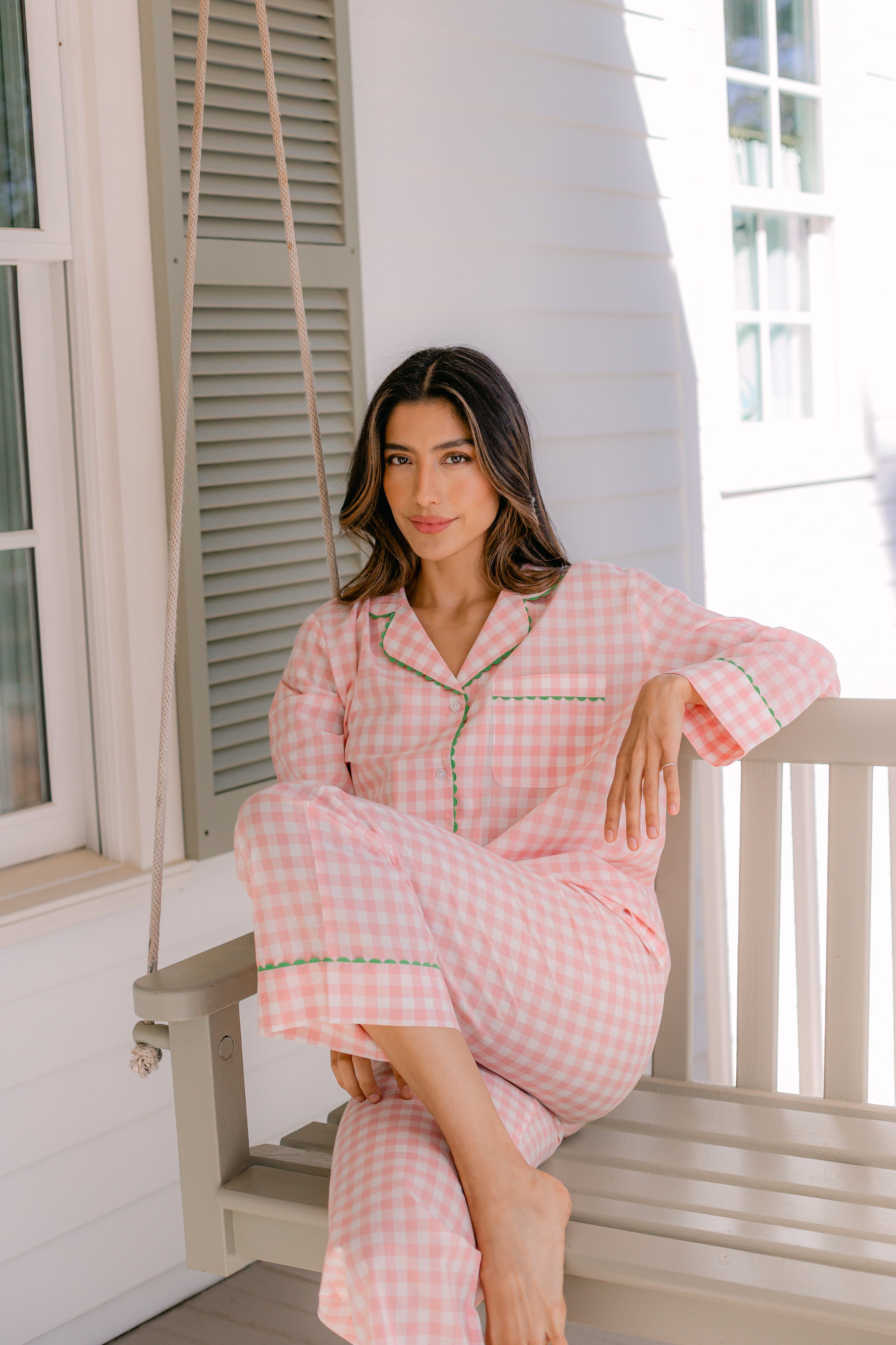 CLASSIC GINGHAM CHECK PAJAMAS W/ RIC RAK TRIM - Lenora