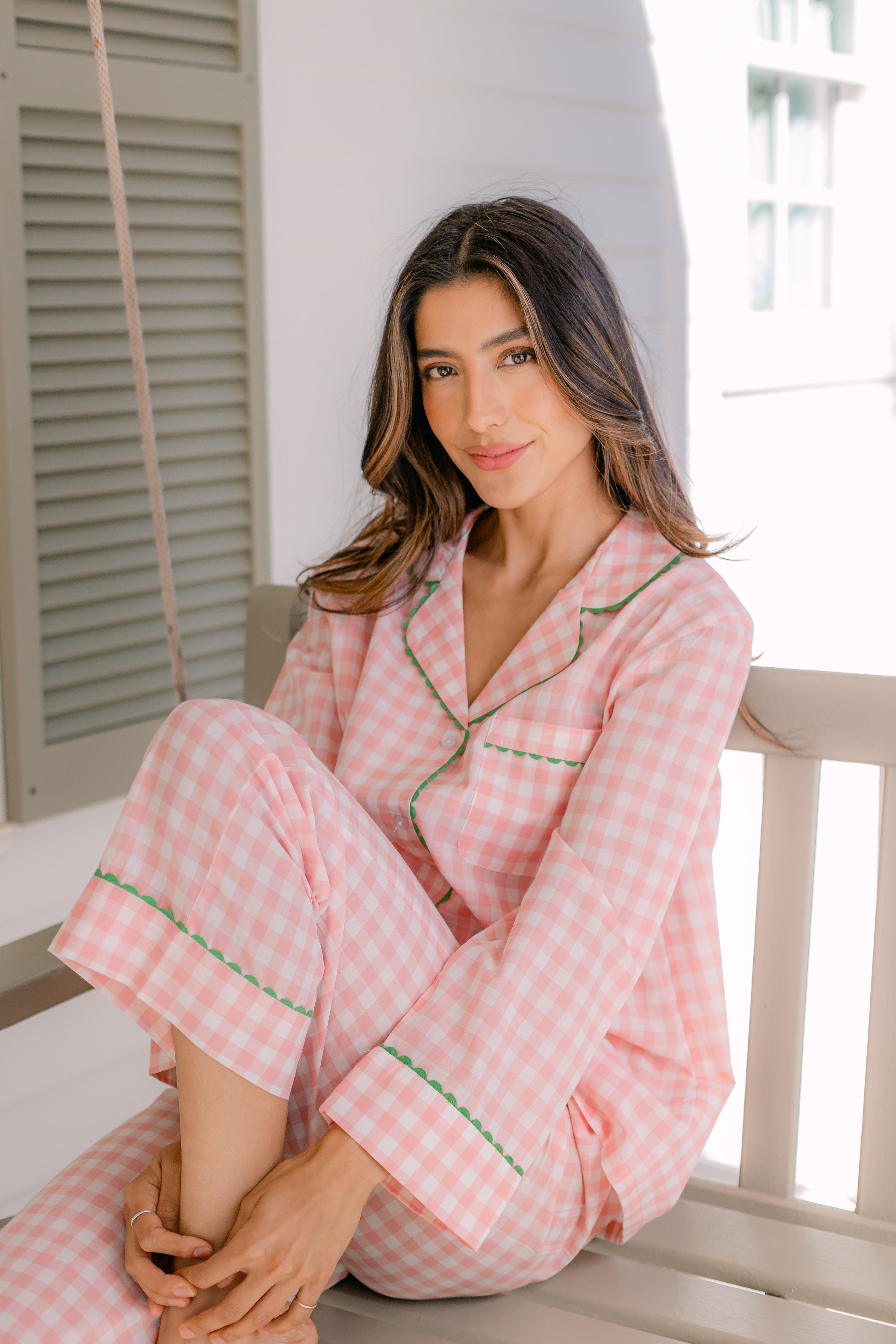 CLASSIC GINGHAM CHECK PAJAMAS W/ RIC RAK TRIM - Lenora