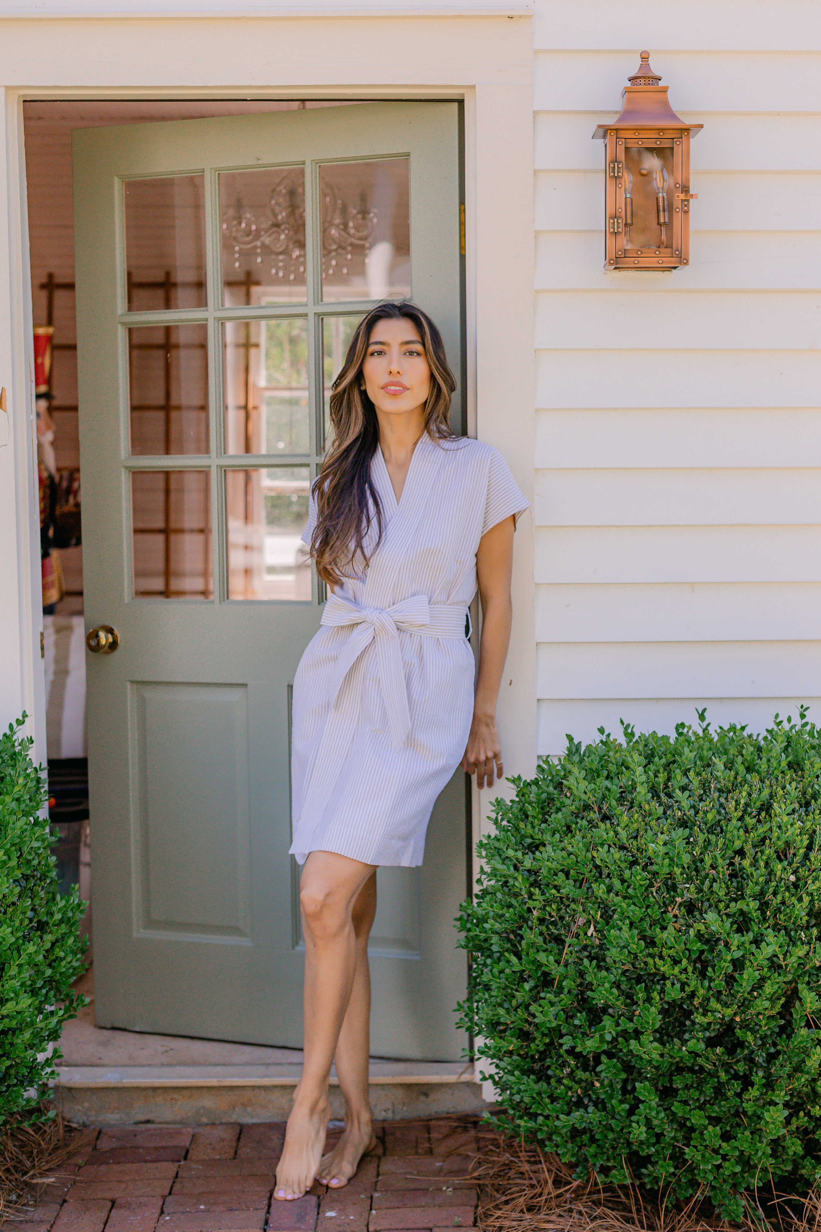 SEERSUCKER SHORT ROBE - Lenora