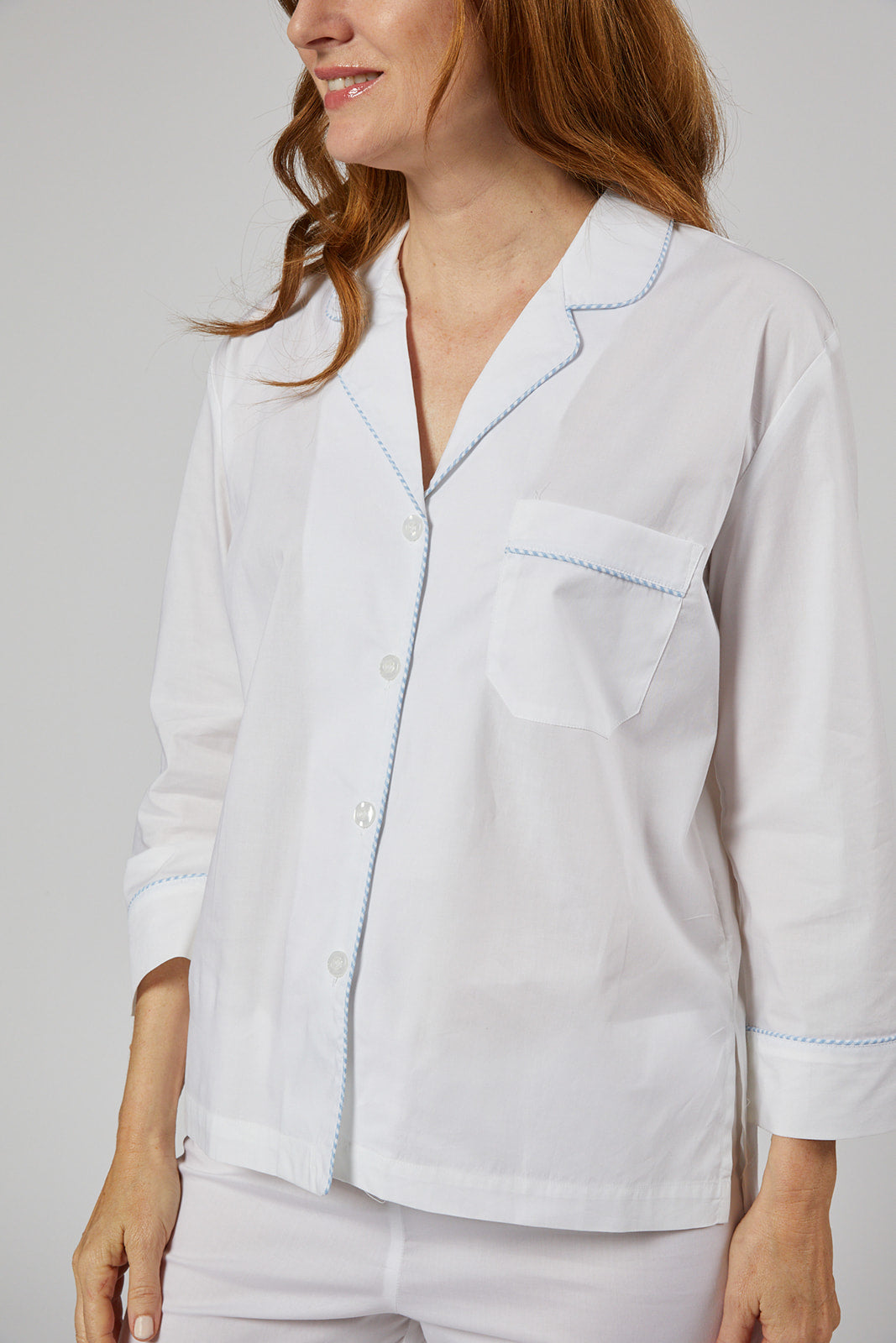 CLASSIC CAPRI COTTON PAJAMAS WITH GINGHAM TRIM - Lenora