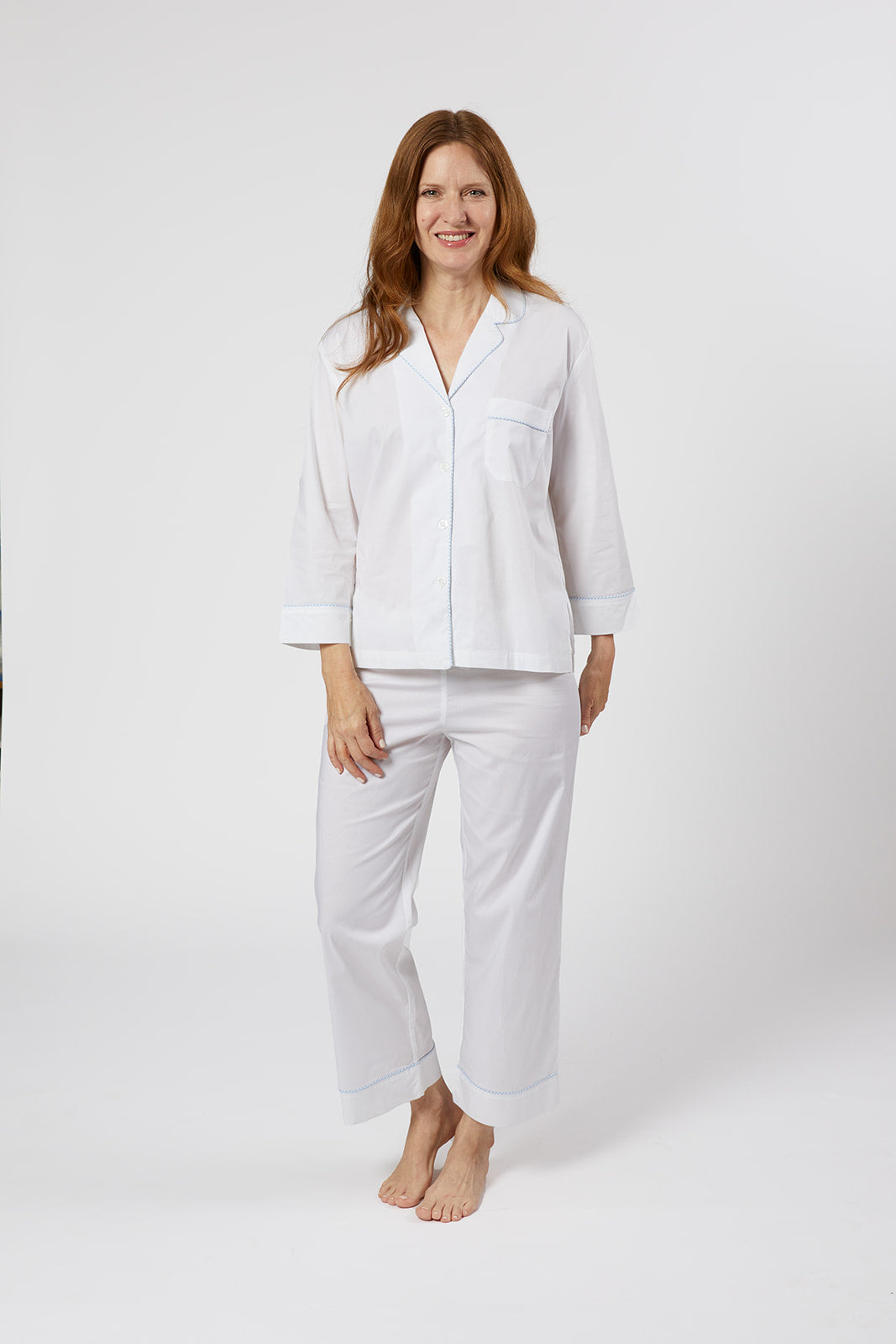 CLASSIC CAPRI COTTON PAJAMAS WITH GINGHAM TRIM - Lenora