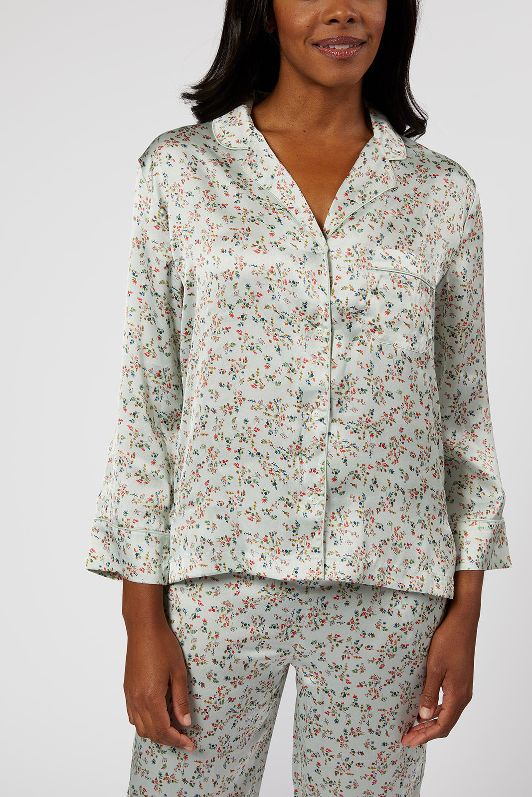 BIRDIE SATIN LONG FLORAL PAJAMAS - Lenora