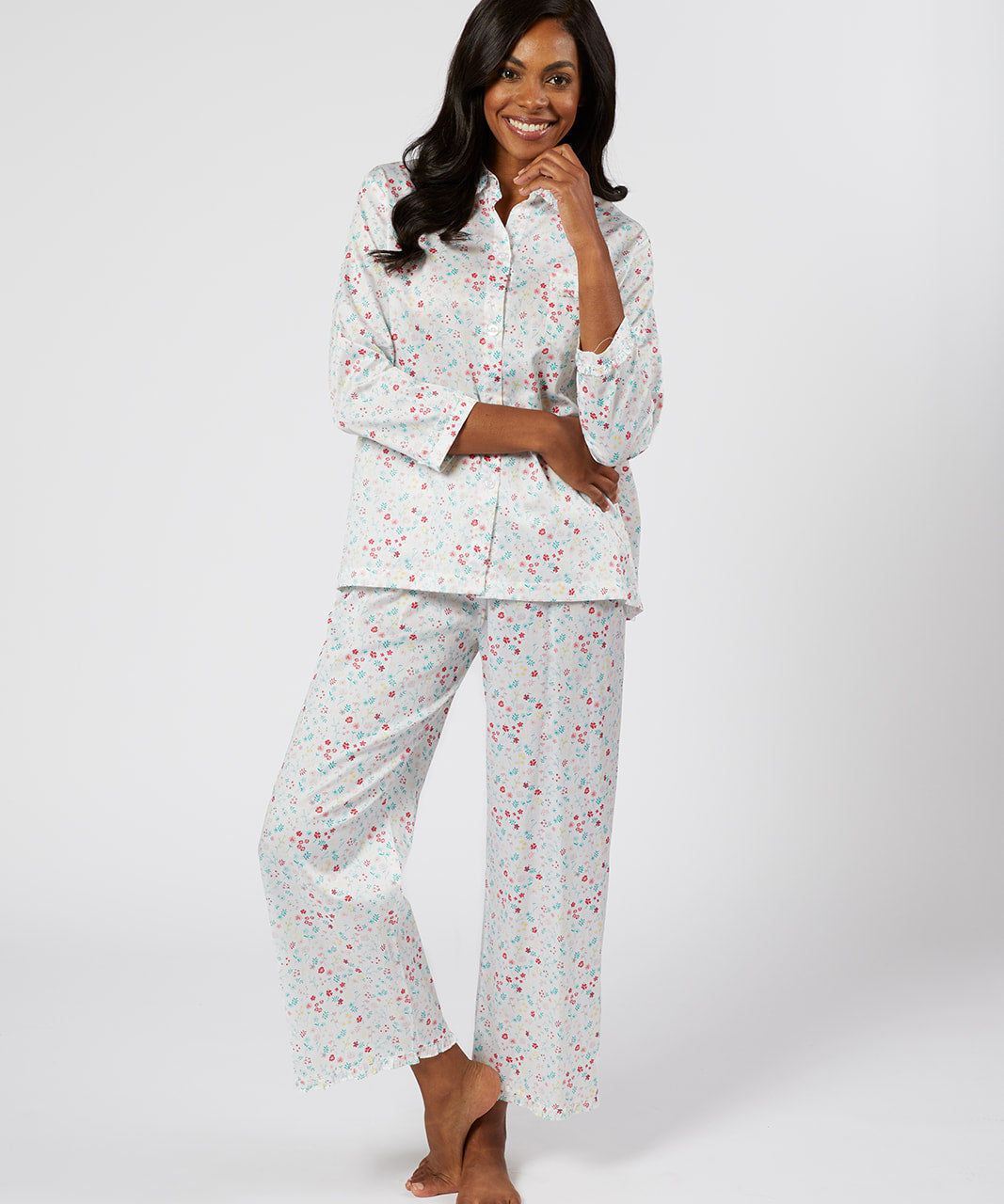 JOSIE RUFFLE COTTON PAJAMAS IN FLORAL GARDEN PRINT - Lenora