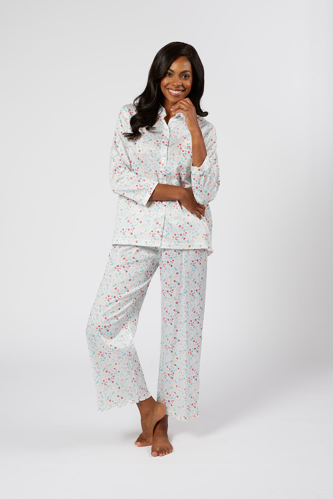 JOSIE RUFFLE COTTON PAJAMAS IN FLORAL GARDEN PRINT - Lenora