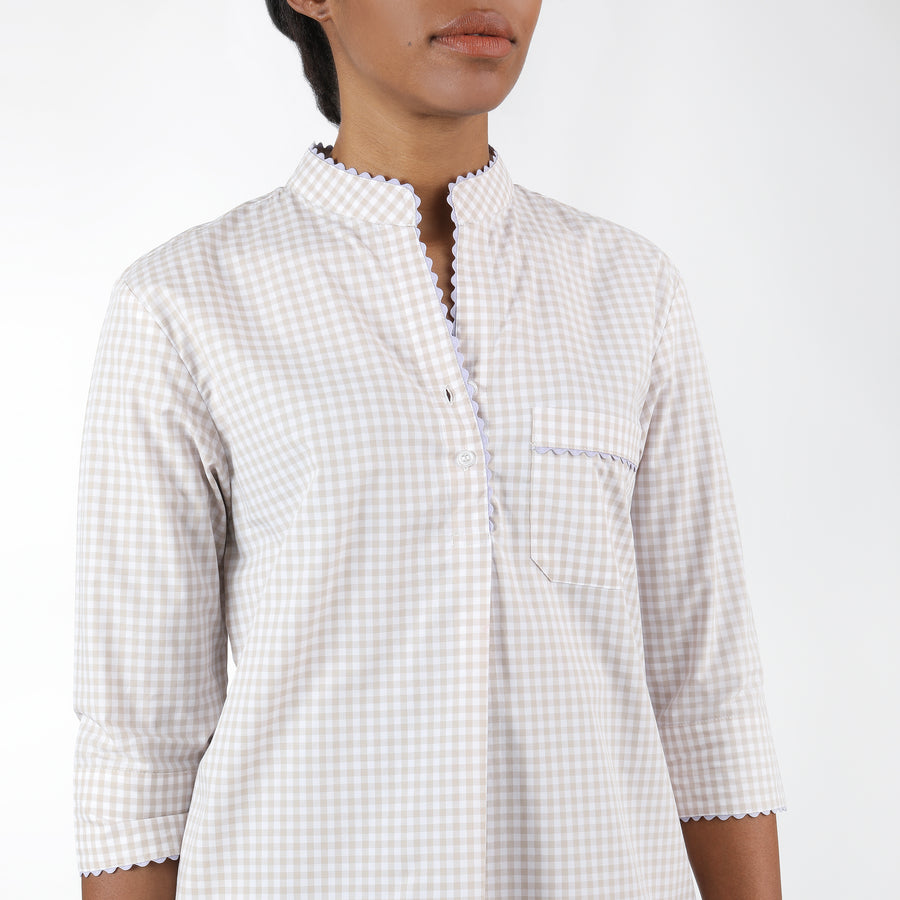 GINGHAM COTTON NIGHTSHIRT WITH RIC RAC TRIM - Lenora