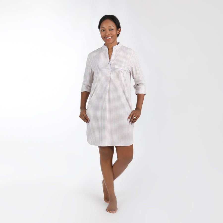 GINGHAM COTTON NIGHTSHIRT WITH RIC RAC TRIM - Lenora