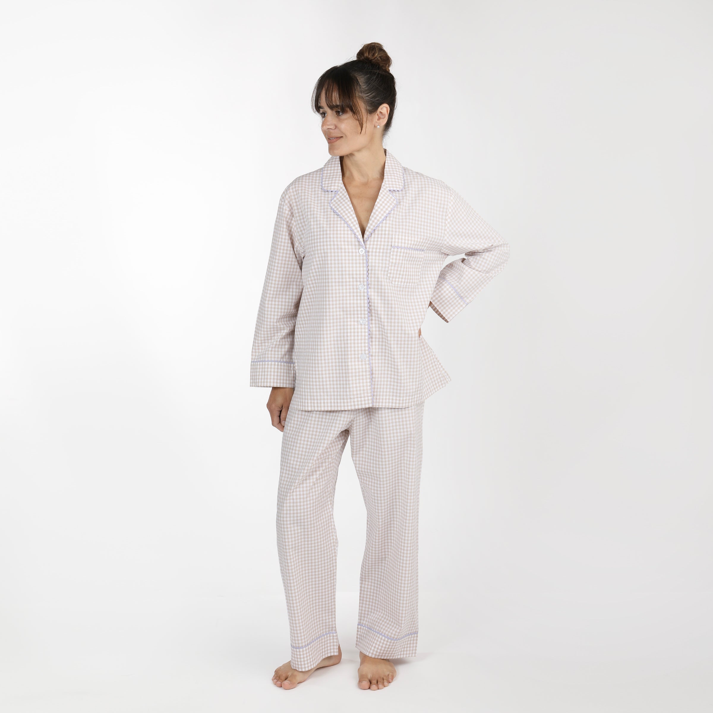 GINGHAM COTTON PAJAMAS W/ RIC RAC TRIM - Lenora