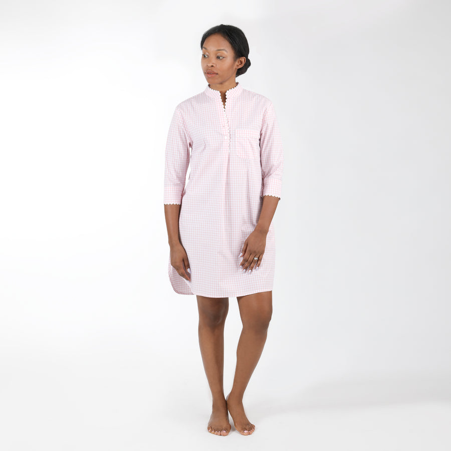 GINGHAM COTTON NIGHTSHIRT WITH RIC RAC TRIM - Lenora