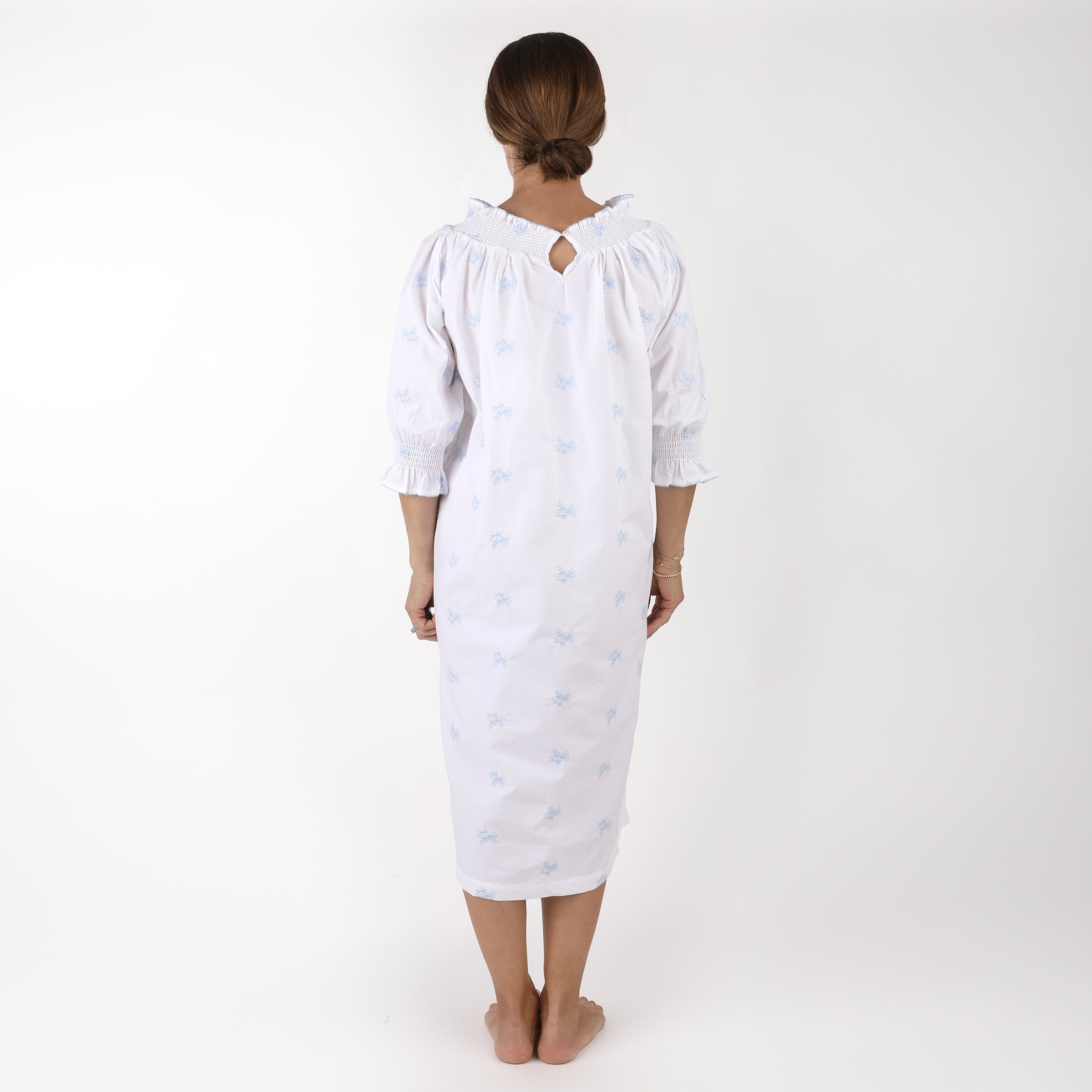 NANCY COTTON EMBROIDERED LONG SLEEVE NIGHTGOWN - Lenora