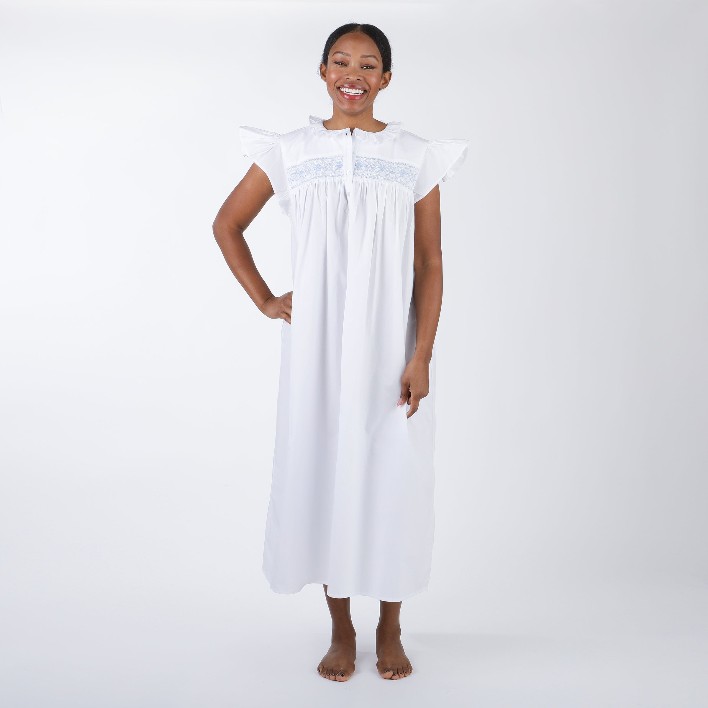 EMILY COTTON SMOCKED NIGHTGOWN - Lenora