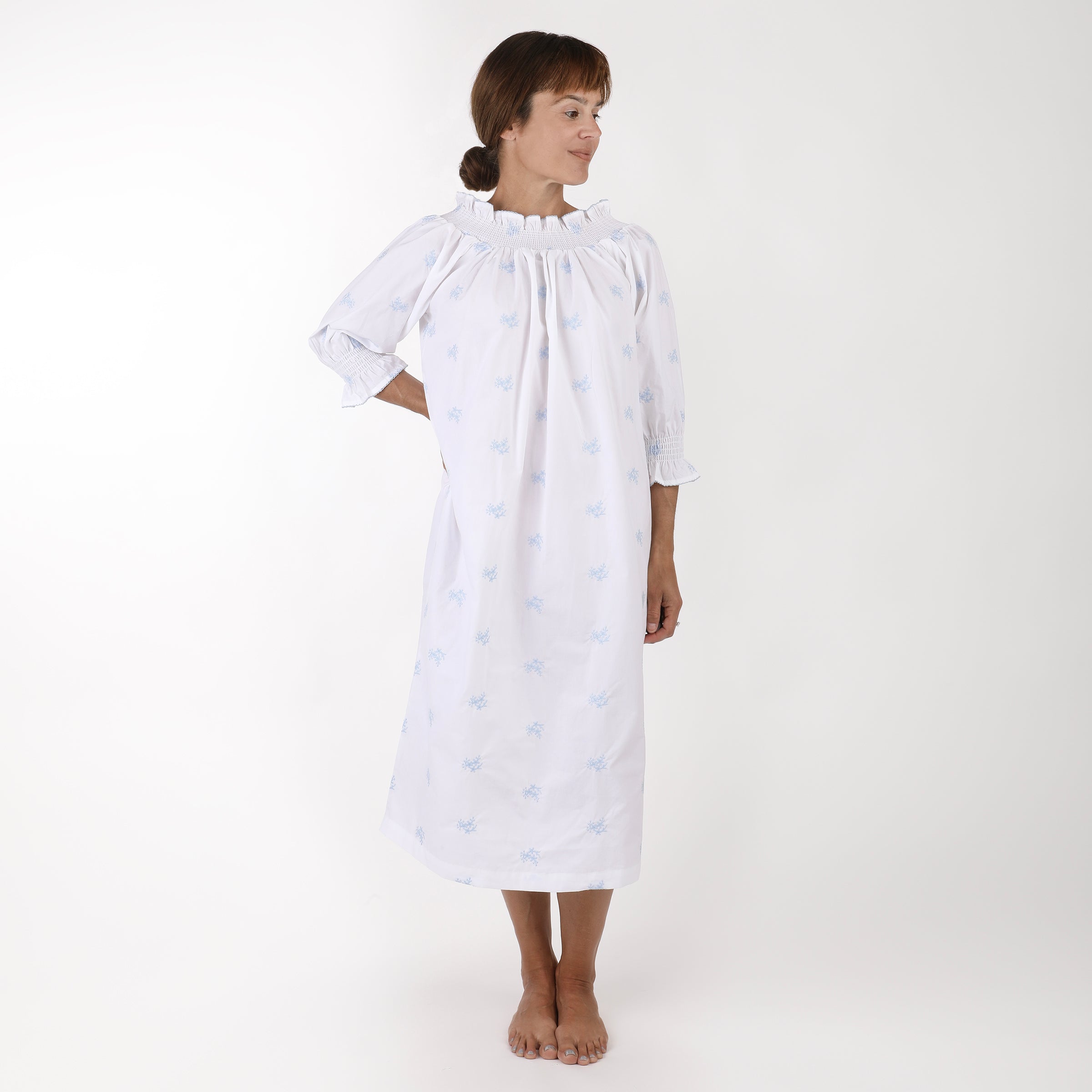 NANCY COTTON EMBROIDERED LONG SLEEVE NIGHTGOWN - Lenora