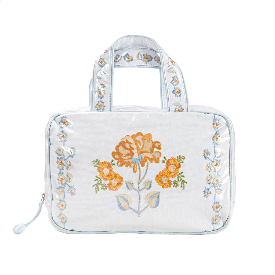 EMBROIDERED DOUBLE HANDLE COSMETIC BAG