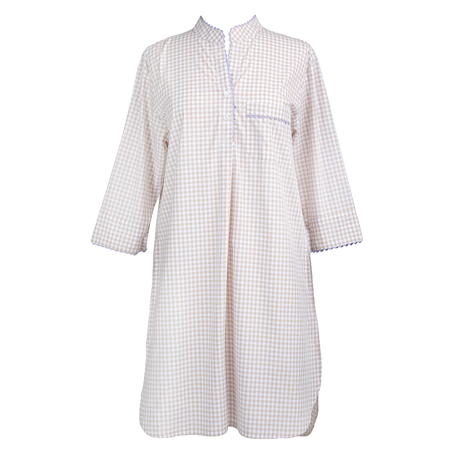 GINGHAM COTTON NIGHTSHIRT WITH RIC RAC TRIM - Lenora