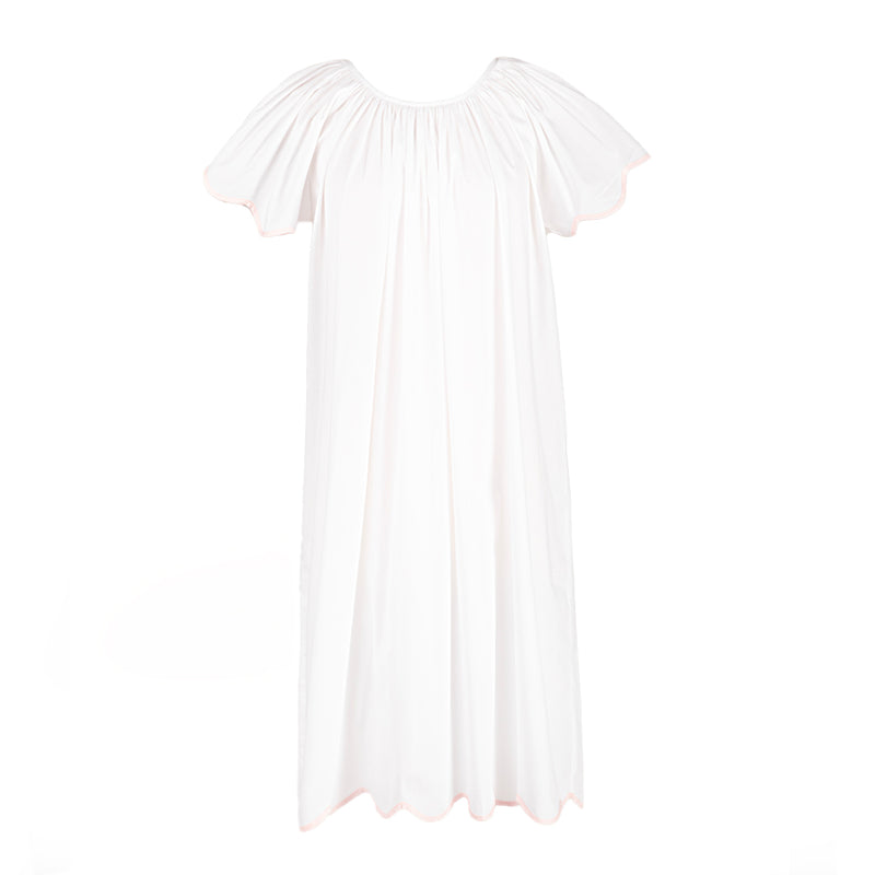 VANDY SCALLOPED TAPE TRIM COTTON NIGHTGOWN - Lenora