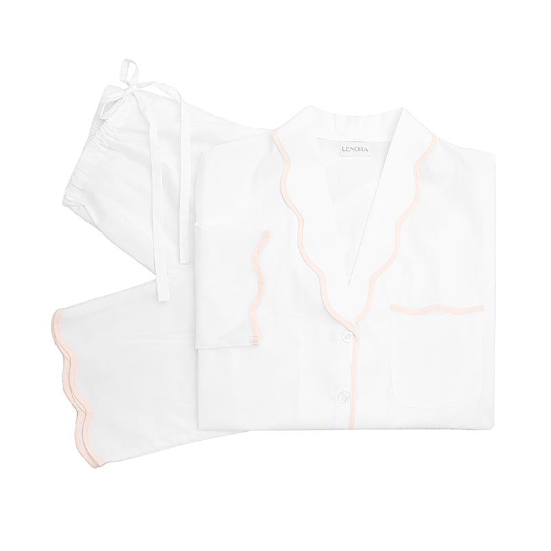 VANDY SCALLOPED TAPE TRIM COTTON PAJAMAS - Lenora