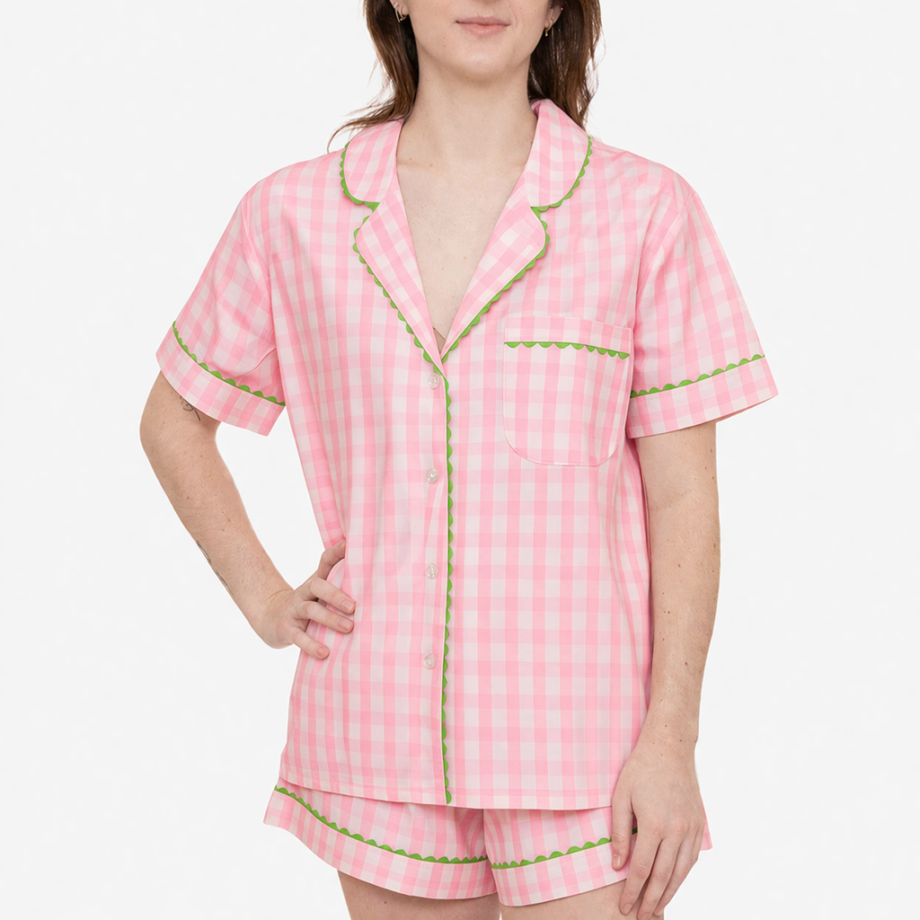 CLASSIC GINGHAM CHECK SHORT PAJAMAS W/ RIC RAK TRIM - Lenora