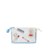 Embroidered essentials mini makeup bag with blue trim by Lenora