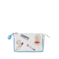 Embroidered essentials mini makeup bag with blue trim by Lenora