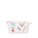 Embroidered essentials mini makeup bag with pink trim by Lenora