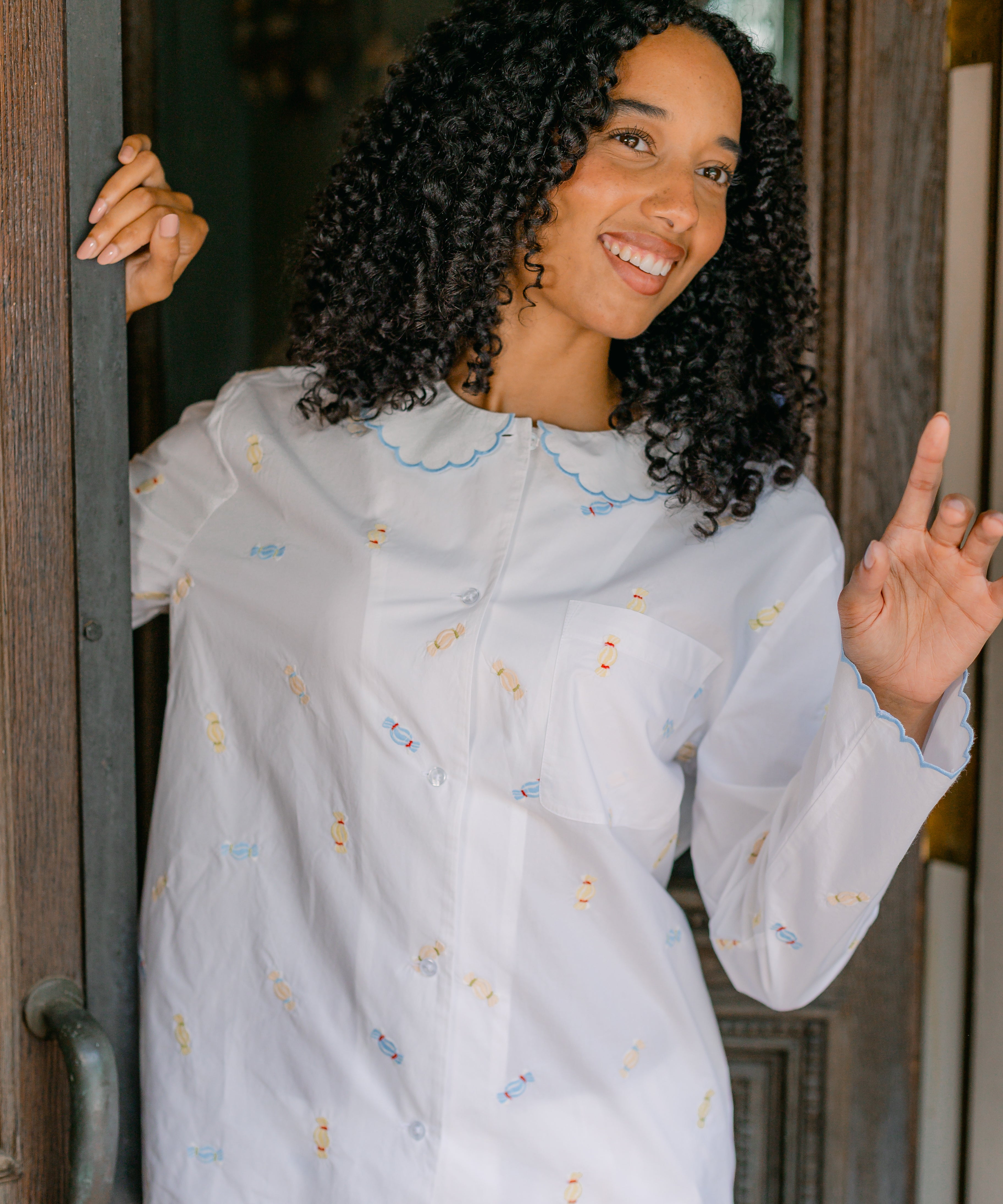 Peter Pan Collar Embroidered Pajamas