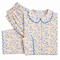Peter Pan collar cotton pajamas in a custom blue fall harvest print by Lenora