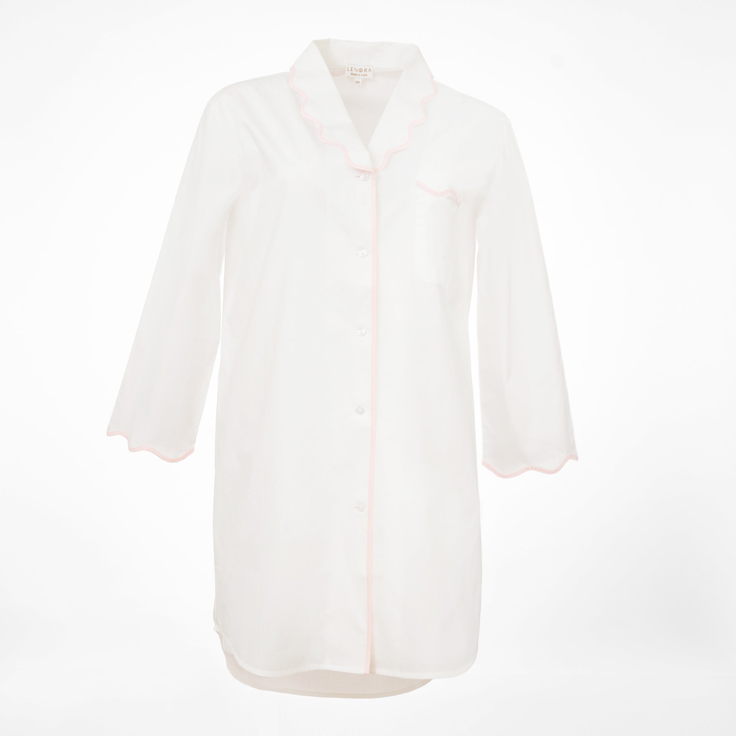 vandy scalloped pink trim button front nightshirt by Lenora