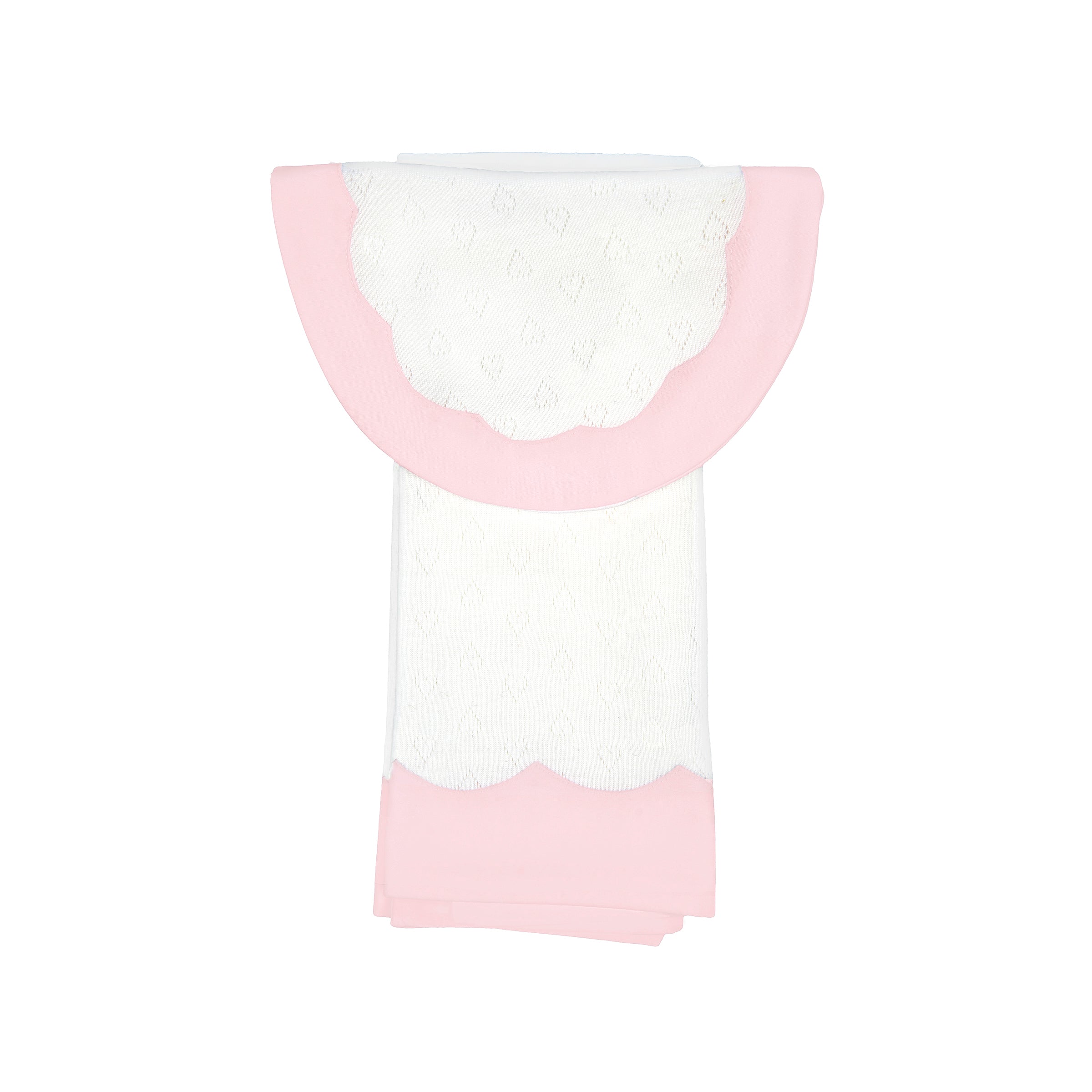 BABY SCALLOPED HEART COTTON KNIT BIB & BURP SET - Lenora