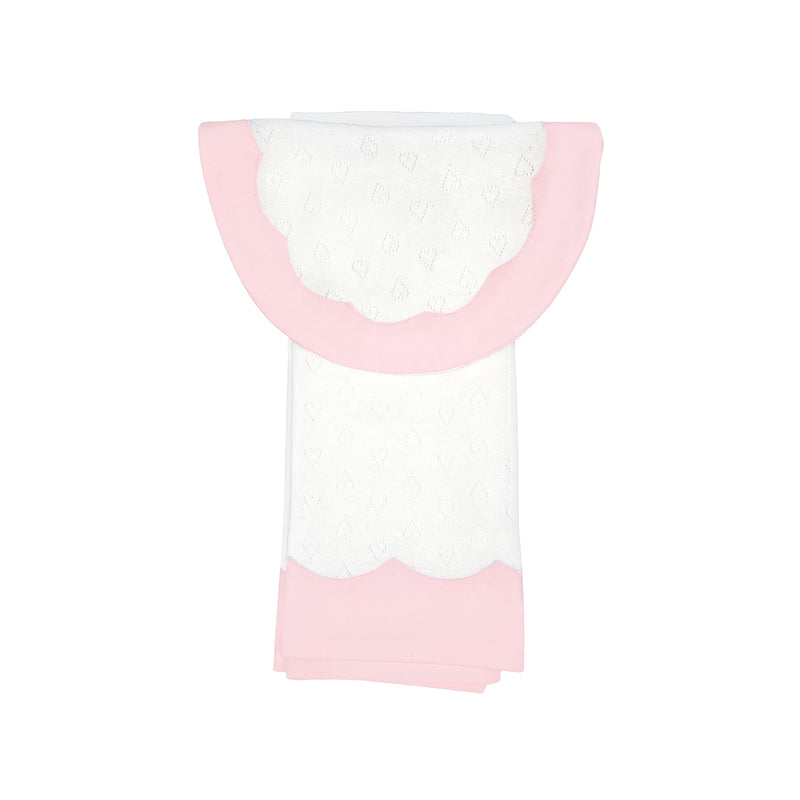 BABY SCALLOPED HEART COTTON KNIT BIB & BURP SET - Lenora