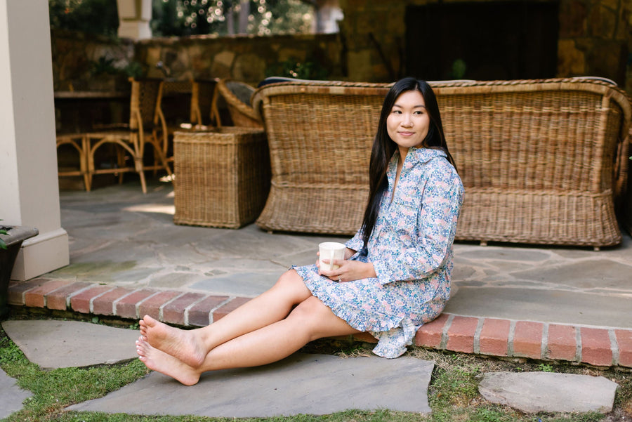 JOSIE RUFFLE COTTON NIGHTSHIRT IN BLUEBERRY FLORAL