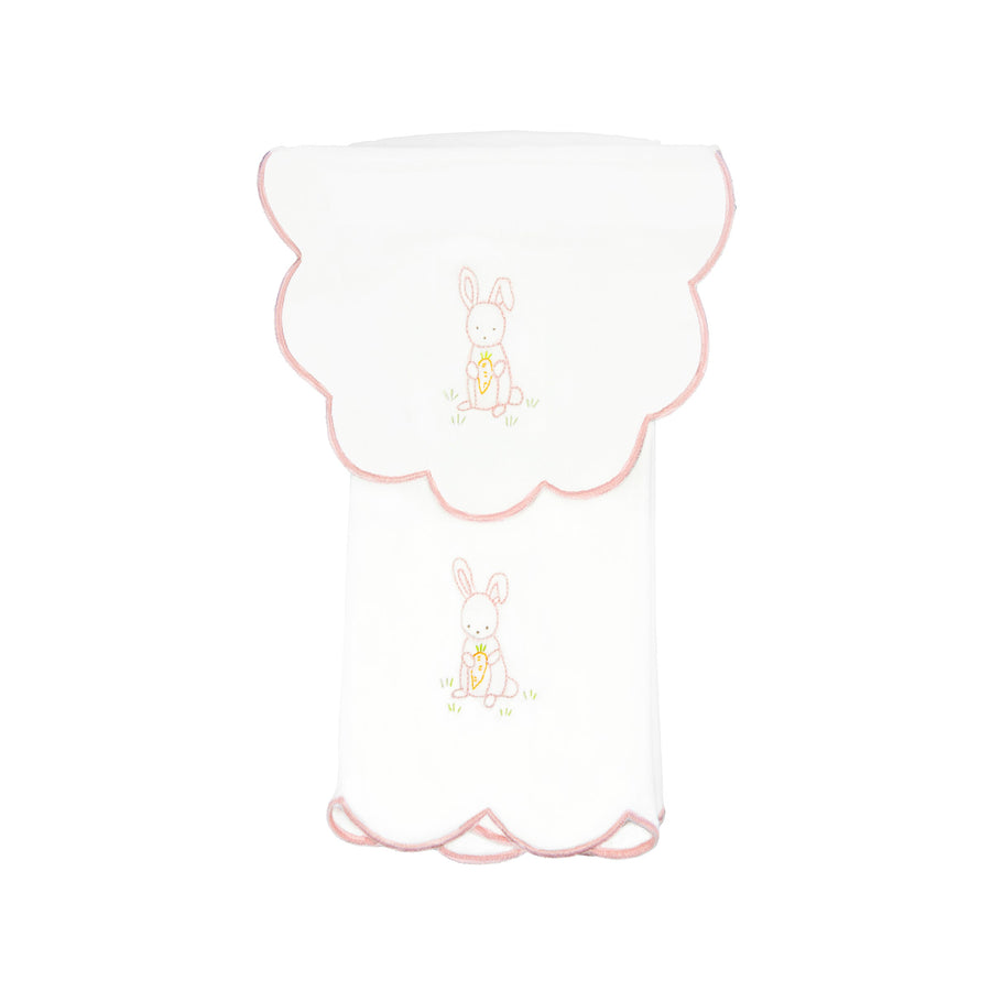 BABY PIMA KNIT SCALLOPED BIB & BURP SET WITH EMBROIDERED BUNNY