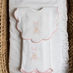 BABY BUNNY COTTON KNIT BIB & BURP SET - Lenora