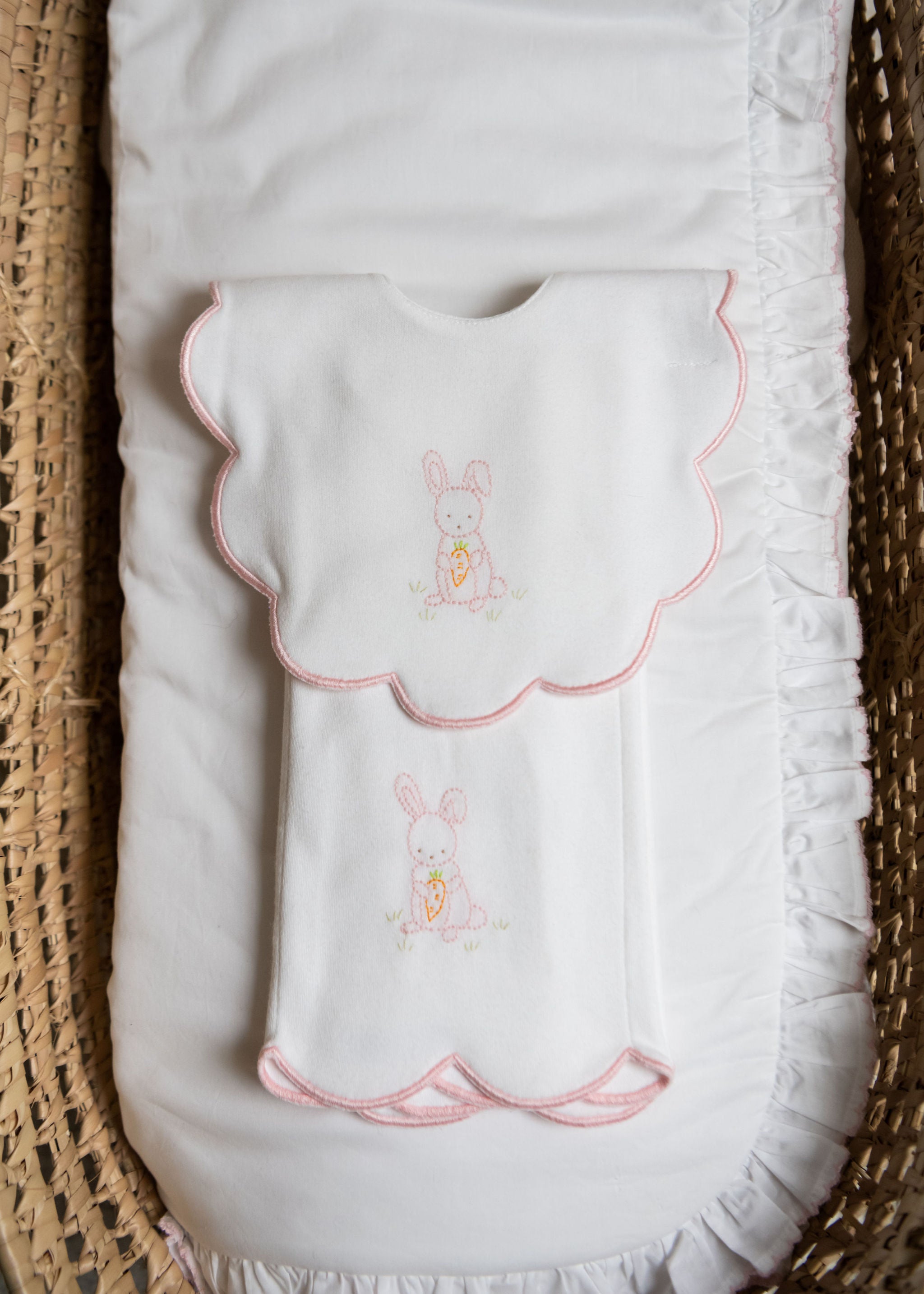 BABY BUNNY COTTON KNIT BIB & BURP SET - Lenora